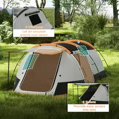 Outsunny Three-Man Camping Tent, with Two Rooms and Porch - Orange - 5