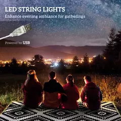 Outsunny Plastic Straw Reversible RV Outdoor Rug with LED String Light, 182 x 274cm, Black and White - 4