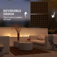 Outsunny Plastic Straw Reversible RV Outdoor Rug with LED String Light, 182 x 274cm, Brown and Black - 8