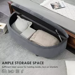 HOMCOM Velvet-Feel Half Circle Storage Ottoman - Dark Grey - 4