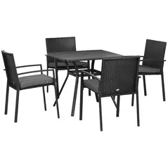 Outsunny Five-Piece Garden Dining Set, with Rattan Seat Chairs and Cushions - Black - 1