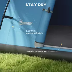 Outsunny 3000mm Waterproof Camping Tent for 5-6 Man, Family Tent with Porch and Sewn in Groundsheet, Portable with Bag, Blue - 5
