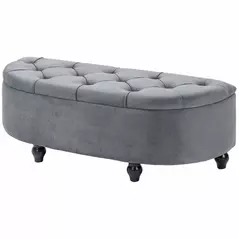 HOMCOM Velvet-Feel Half Circle Storage Ottoman - Dark Grey - 1