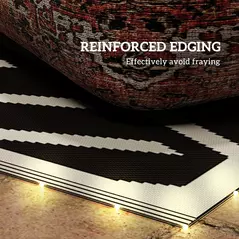 Outsunny Plastic Straw Reversible RV Outdoor Rug with LED String Light, 182 x 274cm, Black and Coffee - 9