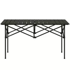 Outsunny Two-Seater Portable Aluminium Table, with Roll-Up Tabletop and Bag - Black - 1