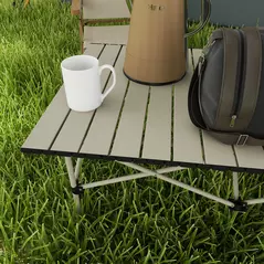 Outsunny Two-Seater Portable Aluminium Table, with Roll-Up Tabletop and Bag - Khaki - 7