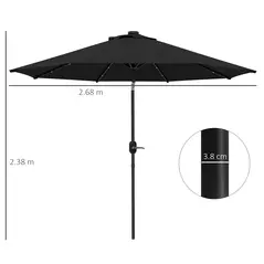 Outsunny 2.7m Outdoor Patio Garden Umbrella Parasol with Tilt Crank and 24 LEDs Lights, Black - 3