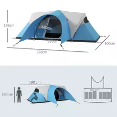 Outsunny 3000mm Waterproof Camping Tent for 5-6 Man, Family Tent with Porch and Sewn in Groundsheet, Portable with Bag, Blue - 3