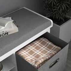 HOMCOM Shoe Storage Bench, with Cushion Seat - White/Grey - 8