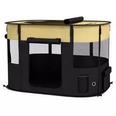 PawHut Foldable Dog Pen with Storage Bag for Indoor/Outdoor Use, Portable Pet playpen, with Ground Stakes - Yellow - 1