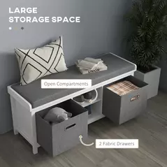 HOMCOM Shoe Storage Bench, with Cushion Seat - White/Grey - 5