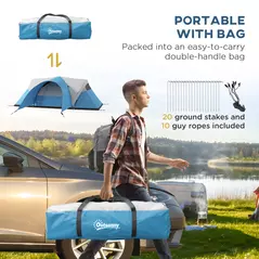 Outsunny 3000mm Waterproof Camping Tent for 5-6 Man, Family Tent with Porch and Sewn in Groundsheet, Portable with Bag, Blue - 8