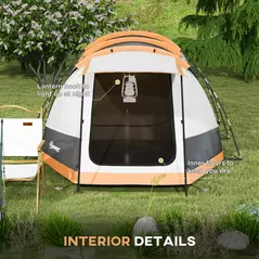 Outsunny Three-Man Camping Tent, with Two Rooms and Porch - Orange - 6