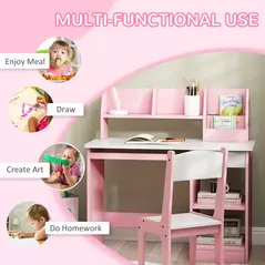 ZONEKIZ Two-Piece Kids Desk and Chair Set with Storage, for Ages 5-8 Years - Pink - 5