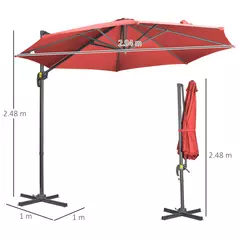 Outsunny 3 x 3(m) Cantilever Parasol with Cross Base Crank Handle - Wine Red - 3