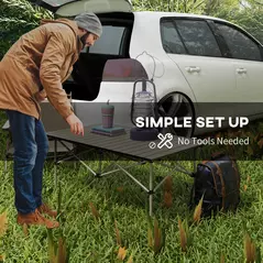 Outsunny Two-Seater Portable Aluminium Table, with Roll-Up Tabletop and Bag - Khaki - 6