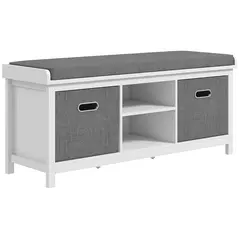 HOMCOM Shoe Storage Bench, with Cushion Seat - White/Grey - 1