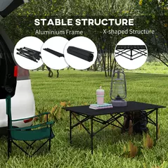 Outsunny Two-Seater Portable Aluminium Table, with Roll-Up Tabletop and Bag - Black - 5