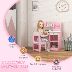 ZONEKIZ Two-Piece Kids Desk and Chair Set with Storage, for Ages 5-8 Years - Pink - 6