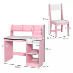 ZONEKIZ Two-Piece Kids Desk and Chair Set with Storage, for Ages 5-8 Years - Pink - 3