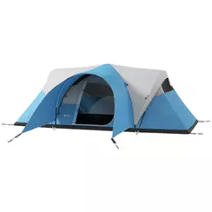 Outsunny 3000mm Waterproof Camping Tent for 5-6 Man, Family Tent with Porch and Sewn in Groundsheet, Portable with Bag, Blue - 1