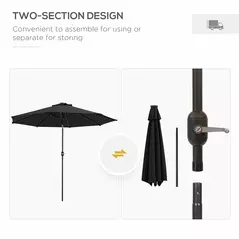 Outsunny 2.7m Outdoor Patio Garden Umbrella Parasol with Tilt Crank and 24 LEDs Lights, Black - 8