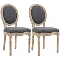 HOMCOM Set of Two French-Inspired Wooden Dining Chairs - Grey - 1