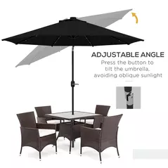Outsunny 2.7m Outdoor Patio Garden Umbrella Parasol with Tilt Crank and 24 LEDs Lights, Black - 5