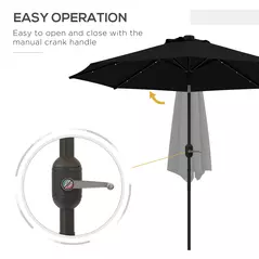 Outsunny 2.7m Outdoor Patio Garden Umbrella Parasol with Tilt Crank and 24 LEDs Lights, Black - 7