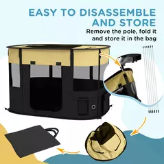 PawHut Foldable Dog Pen with Storage Bag for Indoor/Outdoor Use, Portable Pet playpen, with Ground Stakes - Yellow - 6