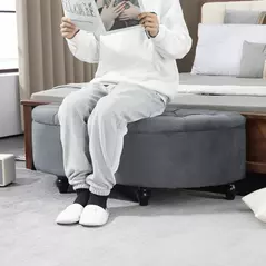 HOMCOM Velvet-Feel Half Circle Storage Ottoman - Dark Grey - 7