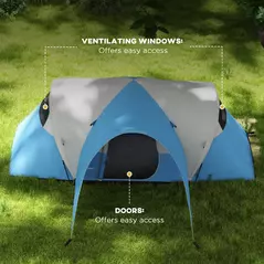 Outsunny 3000mm Waterproof Camping Tent for 5-6 Man, Family Tent with Porch and Sewn in Groundsheet, Portable with Bag, Blue - 6