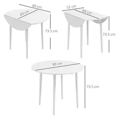 HOMCOM Folding Dining Table for 4, Round Drop Leaf Table, Modern Space Saving Small Kitchen Table with Wood Legs for Dining Room, White - 3
