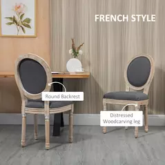 HOMCOM Set of Two French-Inspired Wooden Dining Chairs - Grey - 4