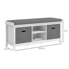 HOMCOM Shoe Storage Bench, with Cushion Seat - White/Grey - 3