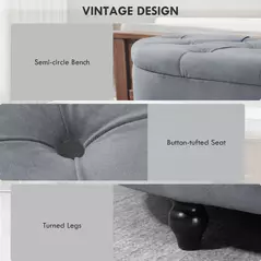 HOMCOM Velvet-Feel Half Circle Storage Ottoman - Dark Grey - 6
