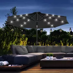 Outsunny 2.7m Outdoor Patio Garden Umbrella Parasol with Tilt Crank and 24 LEDs Lights, Black - 2