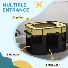 PawHut Foldable Dog Pen with Storage Bag for Indoor/Outdoor Use, Portable Pet playpen, with Ground Stakes - Yellow - 5