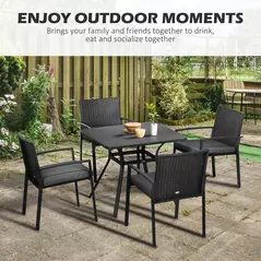 Outsunny Five-Piece Garden Dining Set, with Rattan Seat Chairs and Cushions - Black - 4