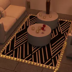 Outsunny Plastic Straw Reversible RV Outdoor Rug with LED String Light, 182 x 274cm, Black and Coffee - 2