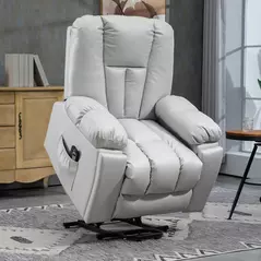 HOMCOM Leathaire Eight Massage Point Armchair, with Reclining Back - Light Grey - 3