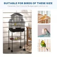 PawHut Metal Bird Cage with Plastic Swing, Perch, Food Container, Tray, Handle, for Finches, Canaries, Budgies, 43.5 x 33 x 121 - 7