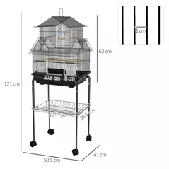 PawHut Metal Bird Cage with Plastic Swing, Perch, Food Container, Tray, Handle, for Finches, Canaries, Budgies, 43.5 x 33 x 121 - 3