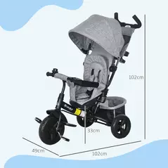 HOMCOM 6 in 1 Kids Trike with Parent Handle, Canopy, 5-point Safety Belt, Storage, Footrest, Brake, for 1-5 Years, Grey - 3