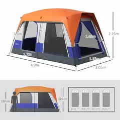 Outsunny Six-Man Camping Tent, with Small Rainfly and Accessories - Orange - 3
