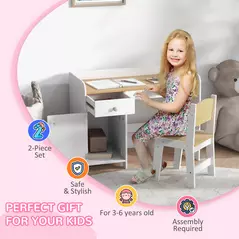 ZONEKIZ Kids Desk and Chair Set for 3-6 Years with Storage Drawer, Study Table and Chair for Children - White - 6