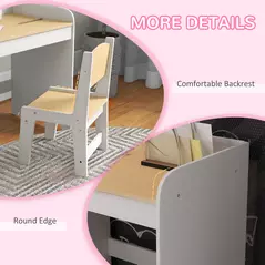ZONEKIZ Kids Desk and Chair Set for 3-6 Years with Storage Drawer, Study Table and Chair for Children - White - 7