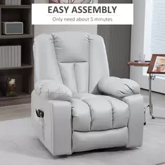 HOMCOM Leathaire Eight Massage Point Armchair, with Reclining Back - Light Grey - 9