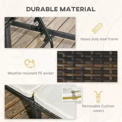 Outsunny Set of Two Reclining Rattan Sun Loungers, with Cushions - Brown/Cream - 7