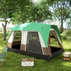 Outsunny Six-Man Camping Tent, with Small Rainfly and Accessories - Green - 2